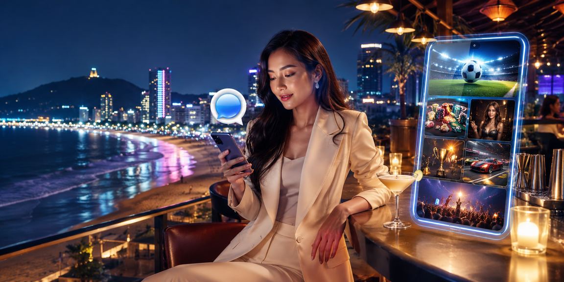 Người dùng chơi casino trên điện thoại tại bãi biển Vũng Tàu